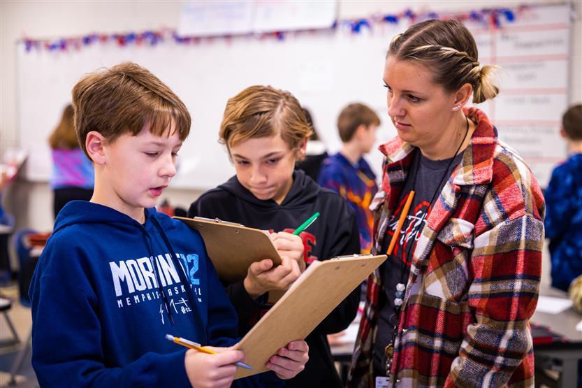 Page Middle students in math class